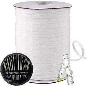 Elastic Band Sewing 100 Yards  1/4 White With 30 Needles And Measuring Tape